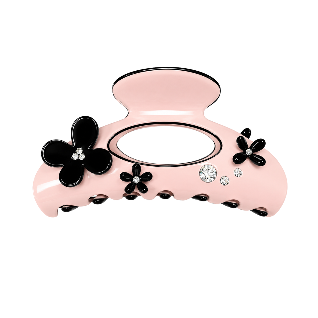 WS Acetate Oversized Hair Claw Swarovski Crystals and Flower Trim - Chanel Pink - Hero