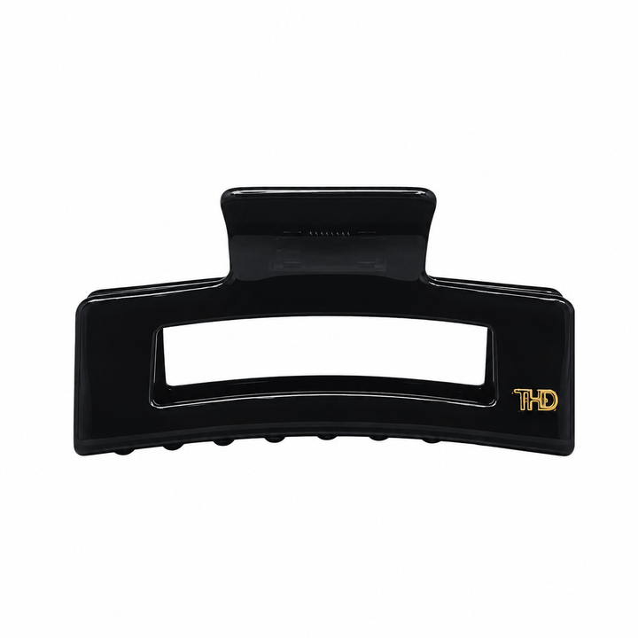 WS Cellulose Acetate Rectangle Hair Claw Large Block - Black - Hero