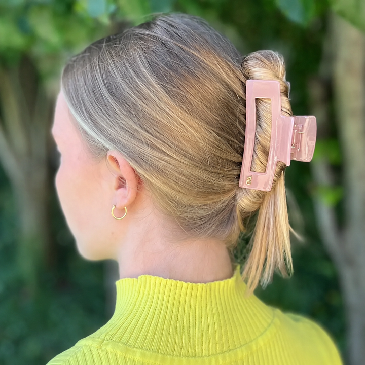 WS Cellulose Acetate Rectangle Hair Claw Large Block - Crystal Rose - Image 1