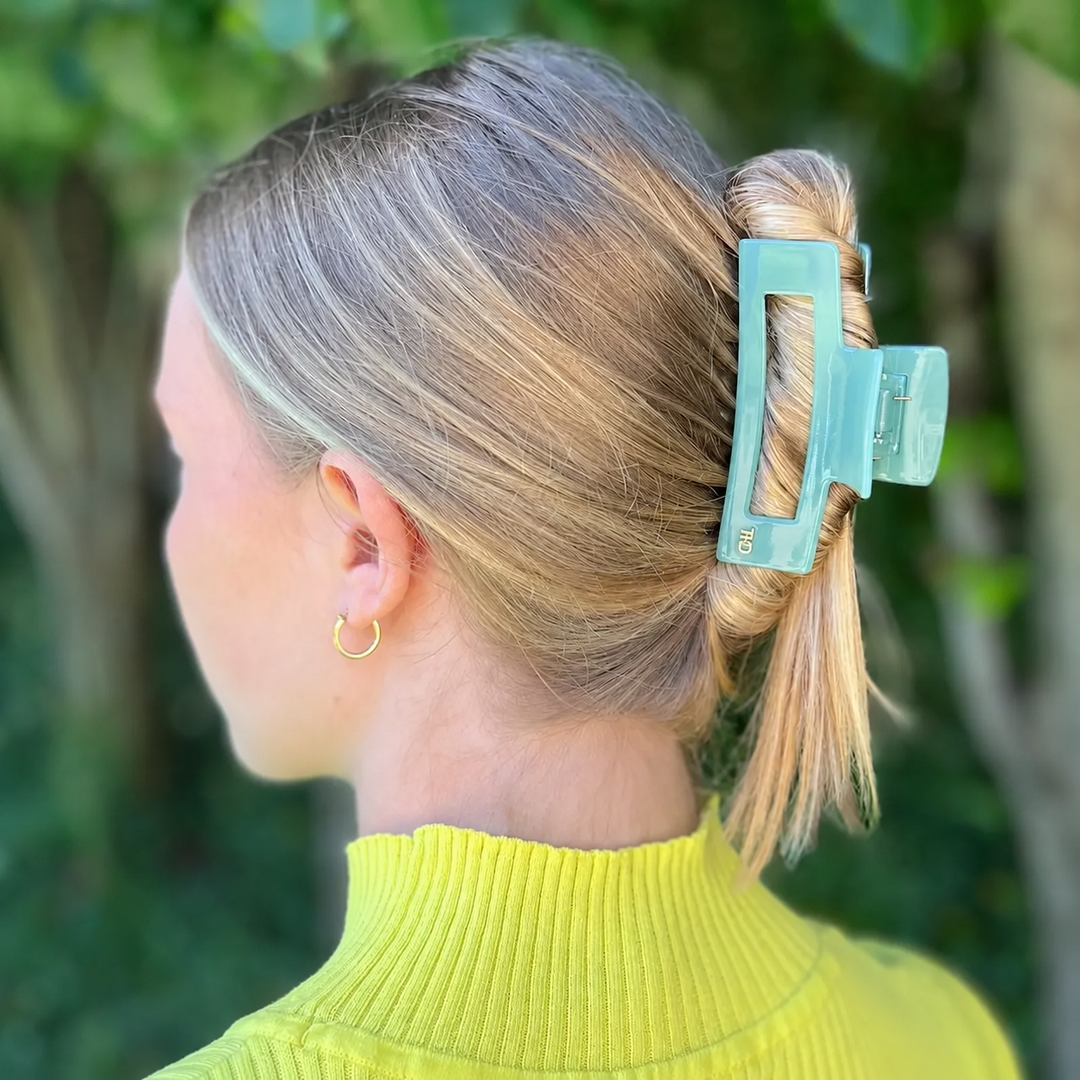 WS Cellulose Acetate Oversized Rectangle Hair Claw - Harbour Blue - Image 1
