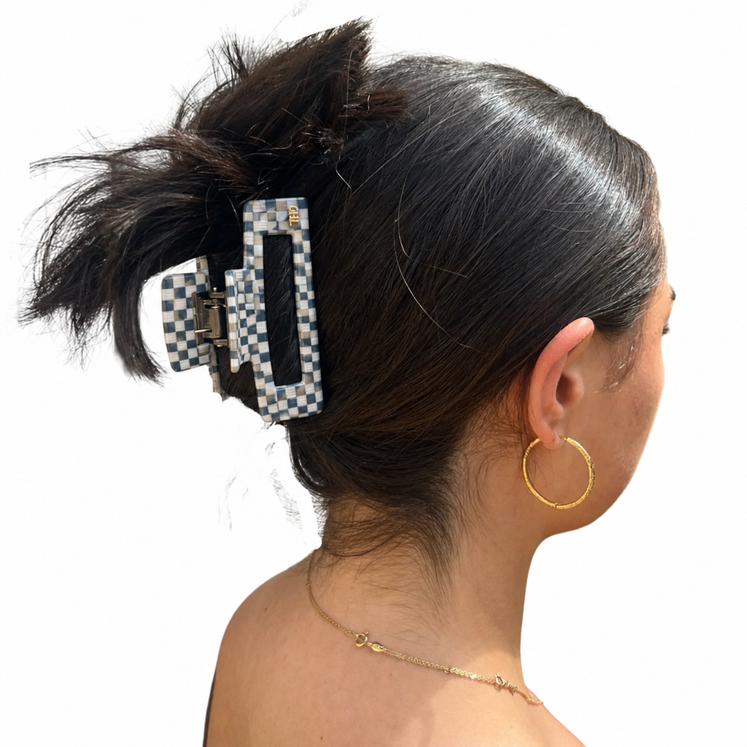 WS Cellulose Acetate Rectangle Hair Claw Large Check - Paros - Image 1