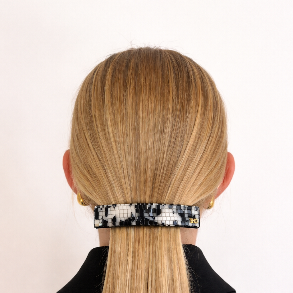 Acetate Barrette - Black/white monochrome