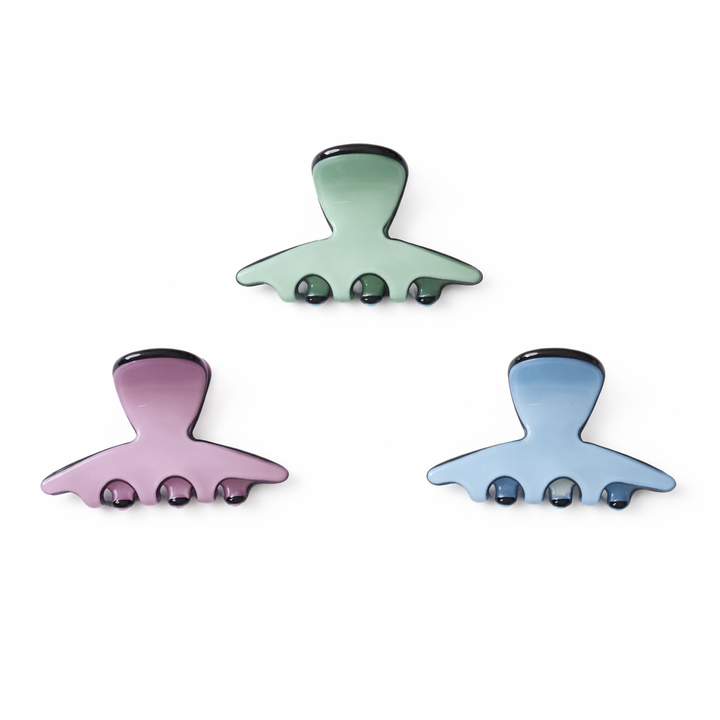 3 set small acetate hair claws - Cerulean Blue, Green Ash & Pirouette Pink
