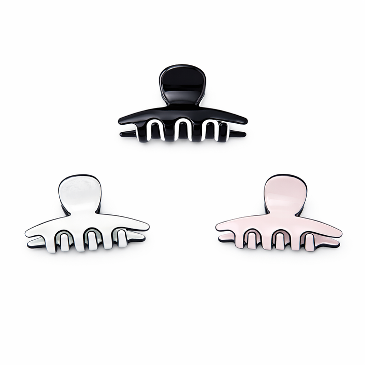 3 set small acetate Hair Claws in Chanel pink, black & white, & ivory & black