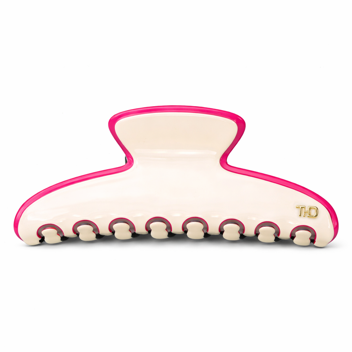 Oversized Hair Claw in Vanilla Cream & Beetroot Trim