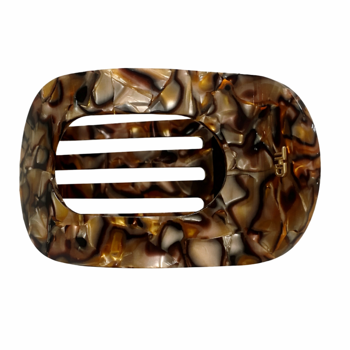 Acetate Flat Hair Claw in Gold Brown Marble