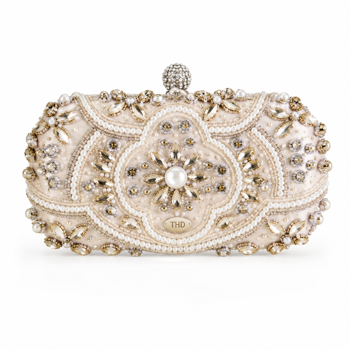 Blush radiance crystal clutch
