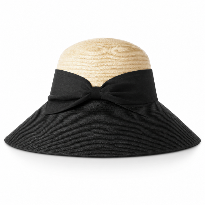 Premium Foldable Fisherman Hat with Bow in Black & Natural