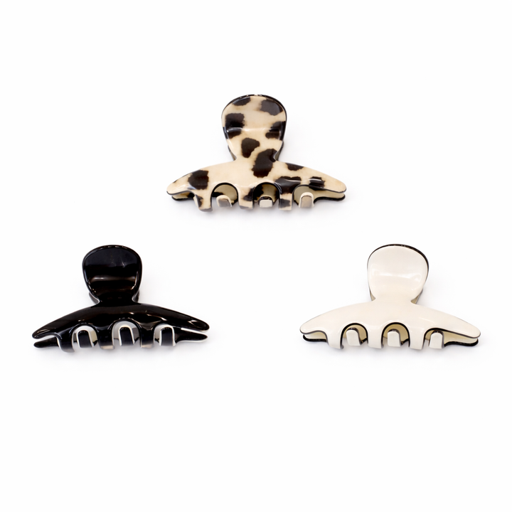 3 set small acetate Hair Claws in leopard print, black &white, and white & blck
