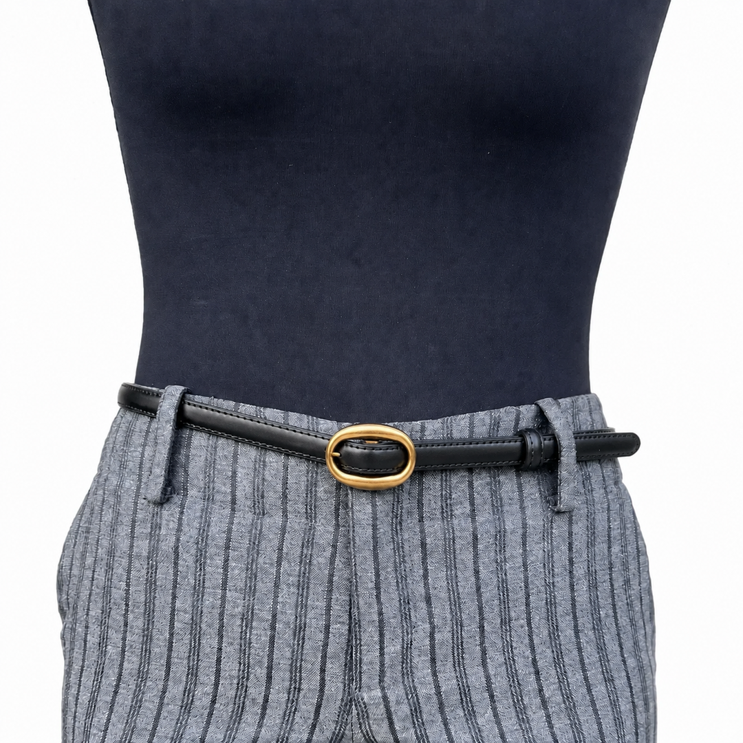 WS Chicago Leather Belt Gold 1.4cm - Black - Image 1