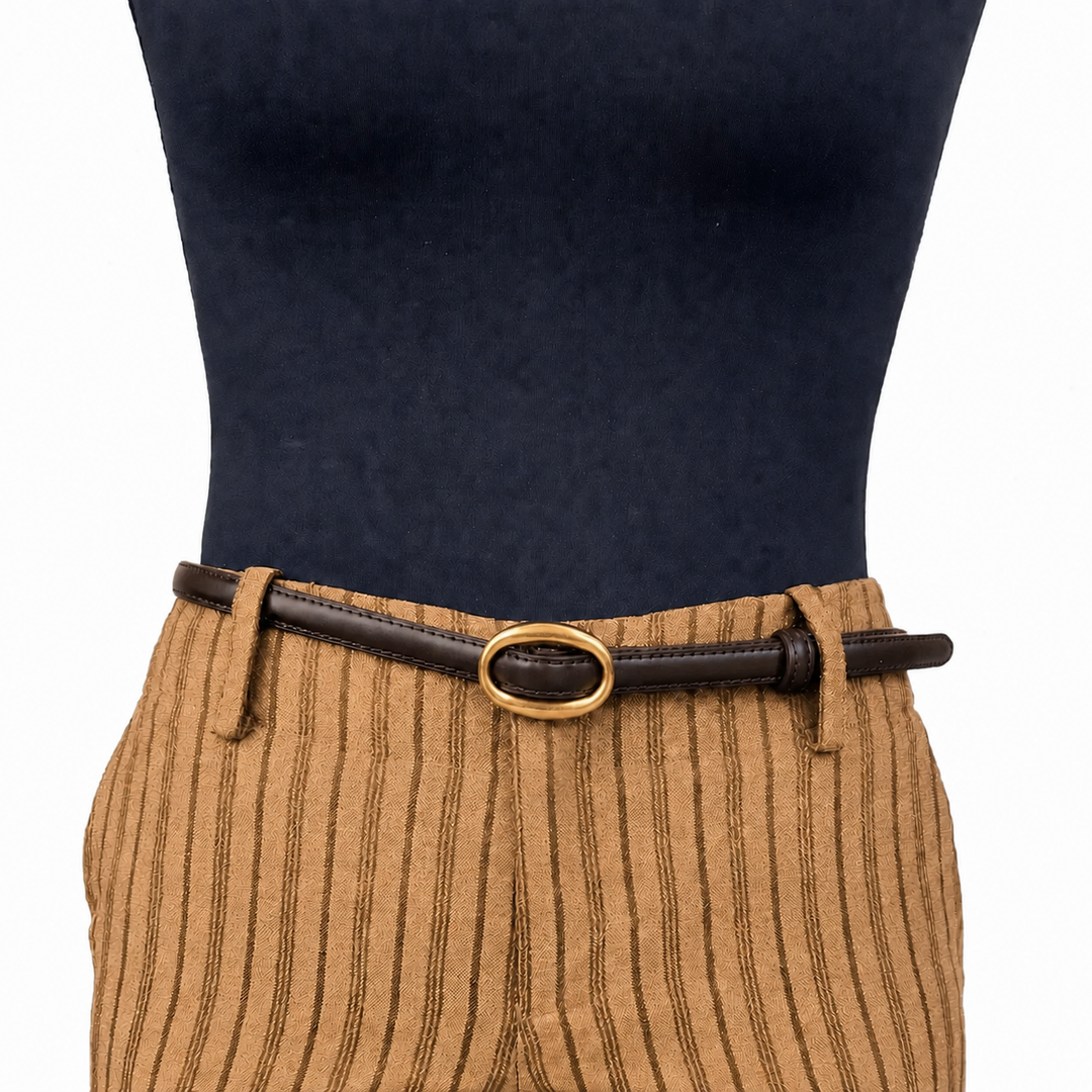 WS Chicago Leather Belt Gold 1.4cm - Brown - Image 1