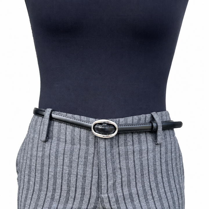 WS Chicago Leather Belt Silver 1.4cm - Black - Image 2