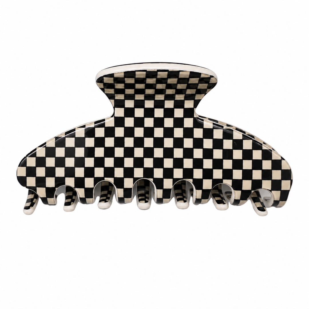 WS Cellulose Acetate Large Hair Claw Check - Black/White