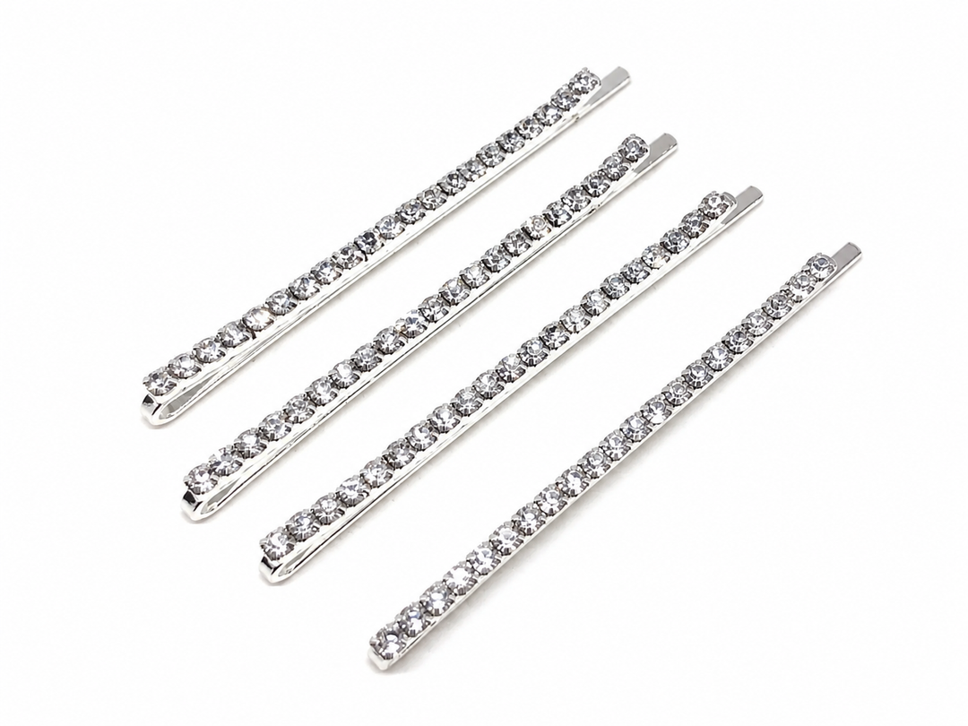WS - Classic Rhinestone Hair Pins x 4 - Silver - Hero