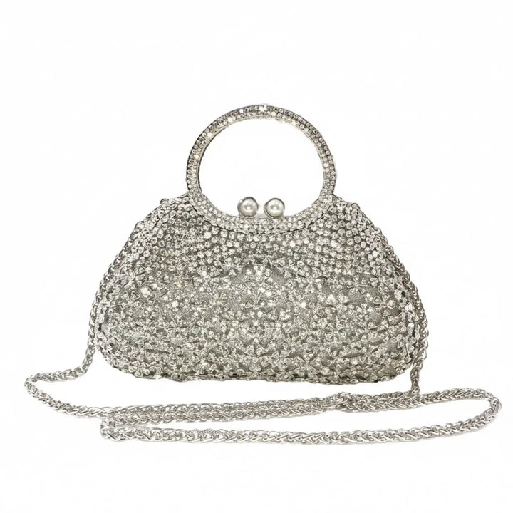WS Cosette Diamond Handcrafted Clutch Bag - Silver - Hero