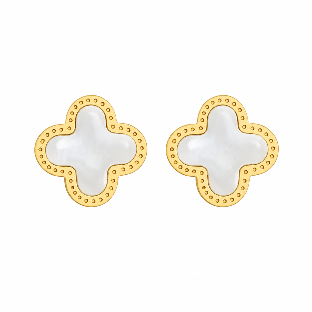 WS Cross Earring Studs Gold - White