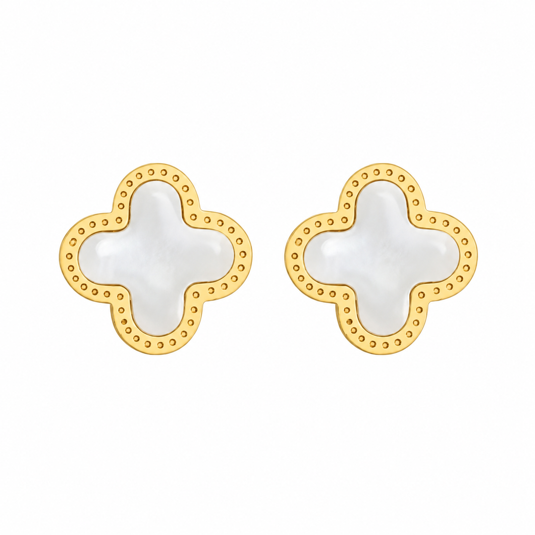WS Cross Earring Studs Gold - White