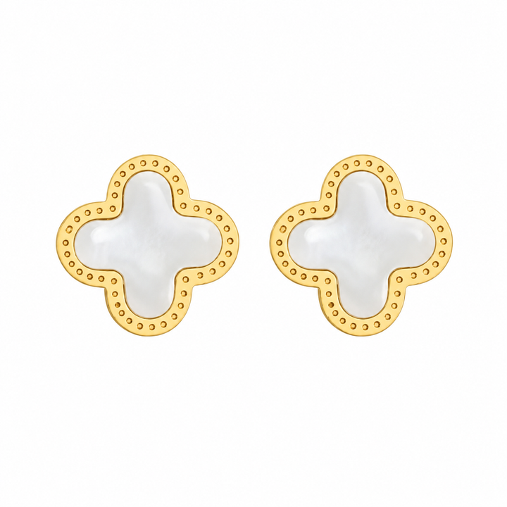 WS Cross Earring Studs Gold - White