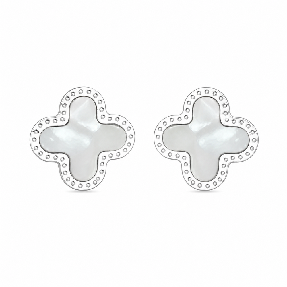 WS Cross Earring Studs Silver - White