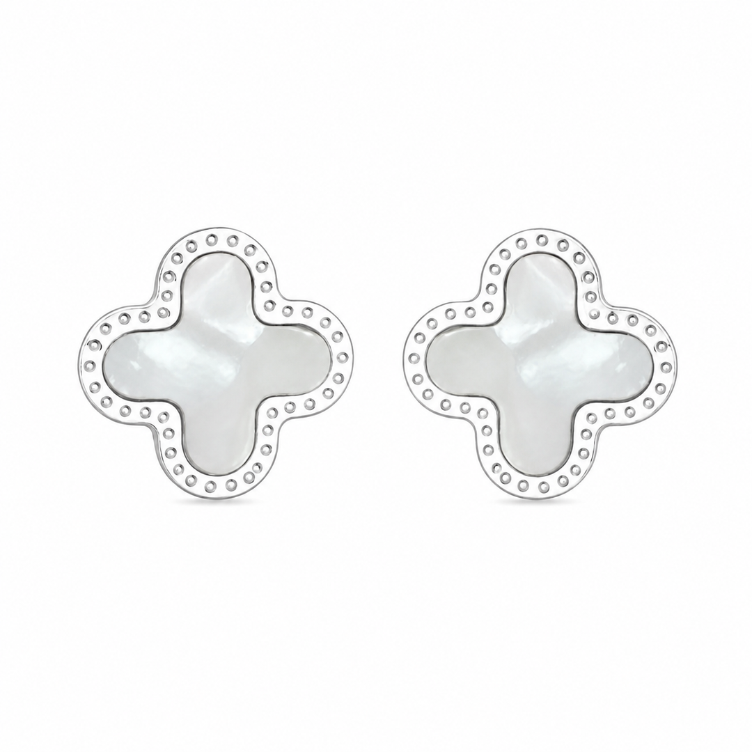 WS Cross Earring Studs Silver - White