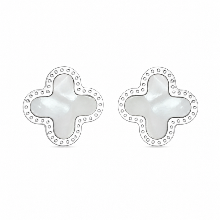 WS Cross Earring Studs Silver - White