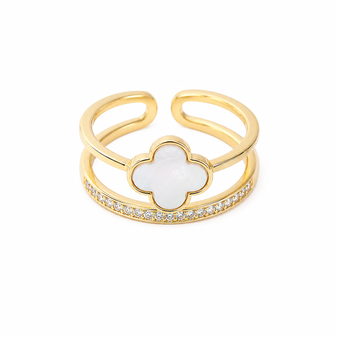 WS Cross Ring with Rhinestones - White - Hero