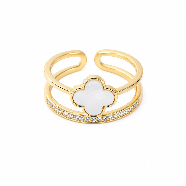 WS Cross Ring with Rhinestones - White - Hero