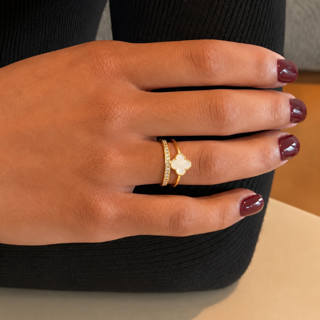 WS Cross Ring with Rhinestones - White - Image 1