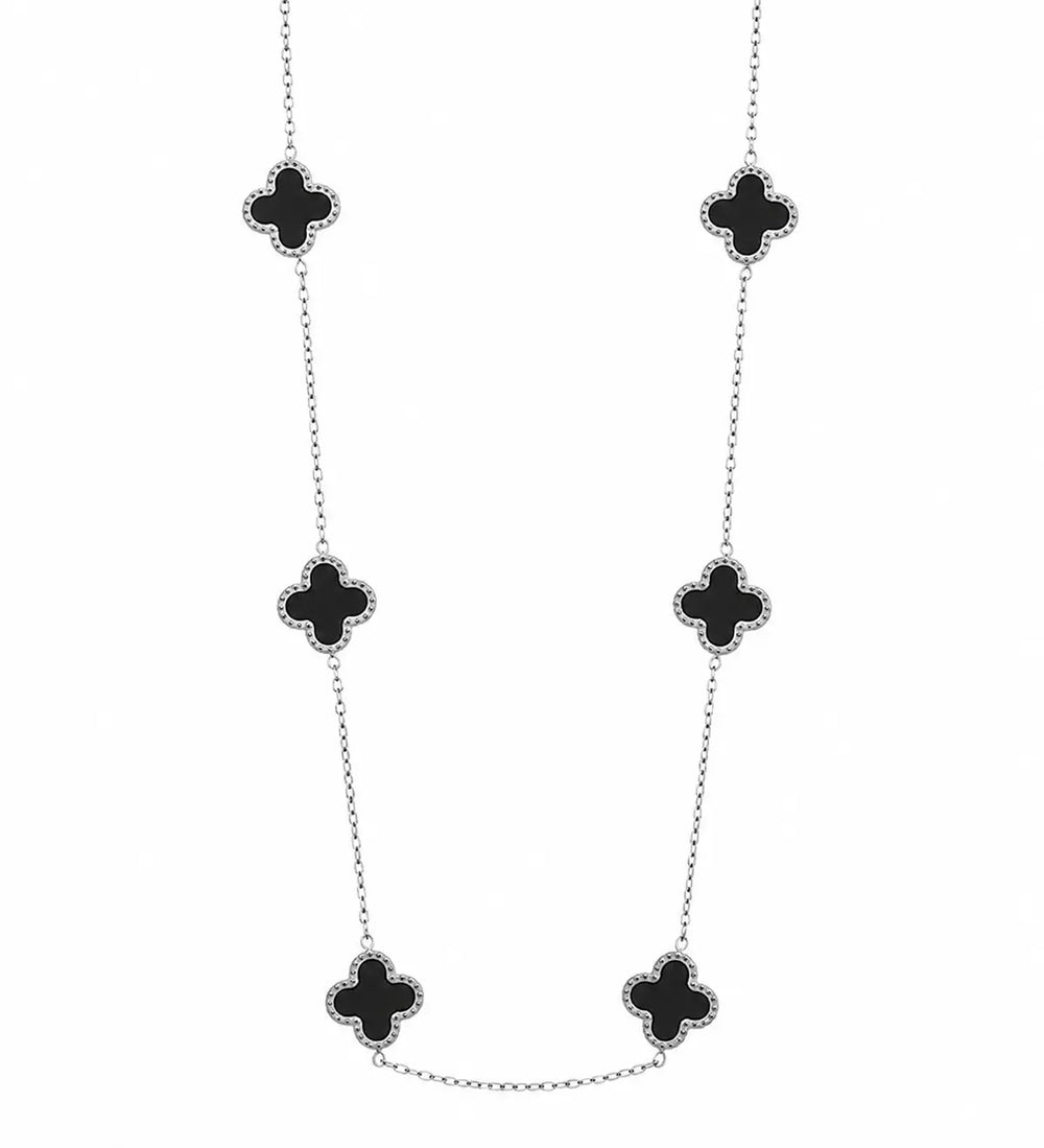 WS - Cross Silver Necklace with 6 Black charms - Silver Black