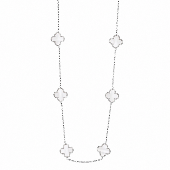 WS - Cross Silver Necklace with 6 Black charms - Silver White