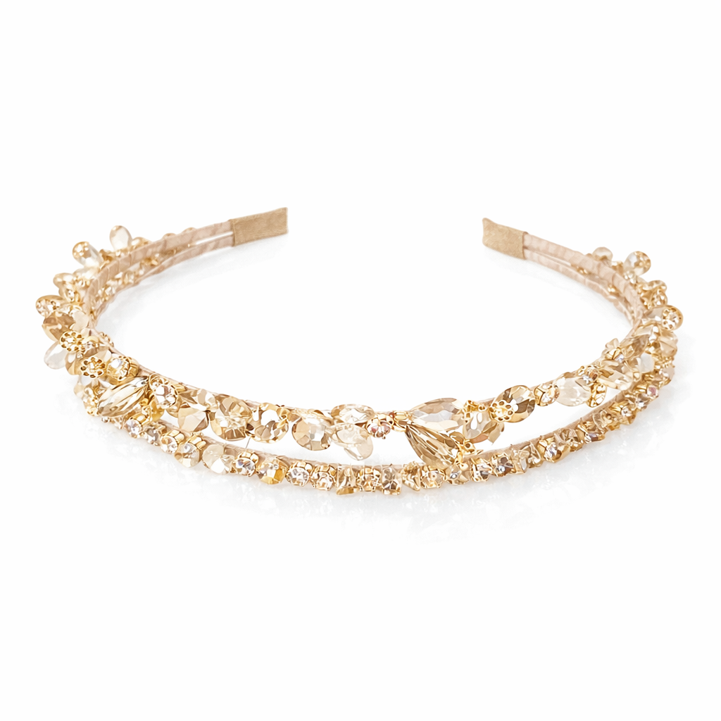 WS - Crystals 2 Layers Statement Headband - Champagne Crystals 2 layers - Hero