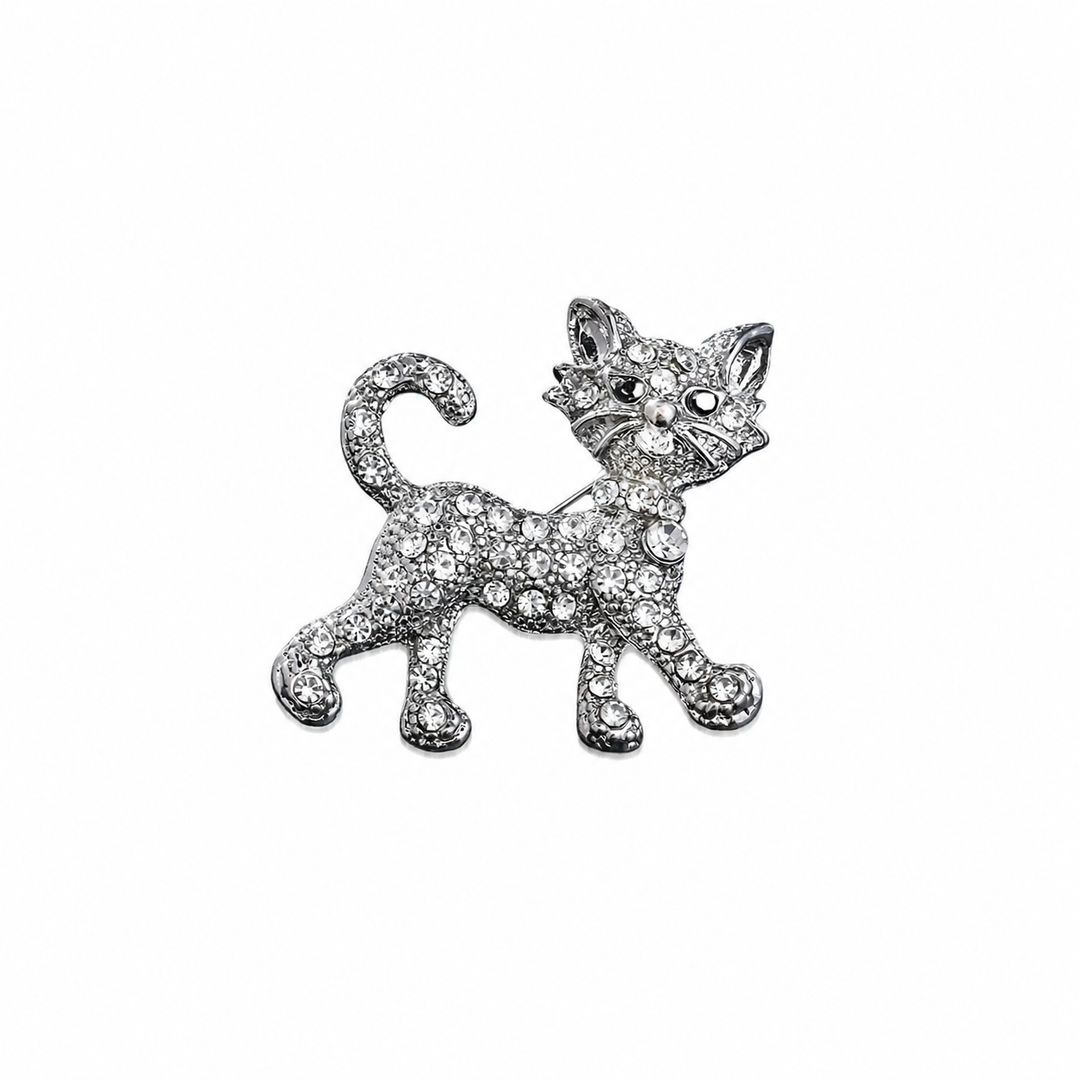 WS Crystal Cat Brooch - Silver - Silver