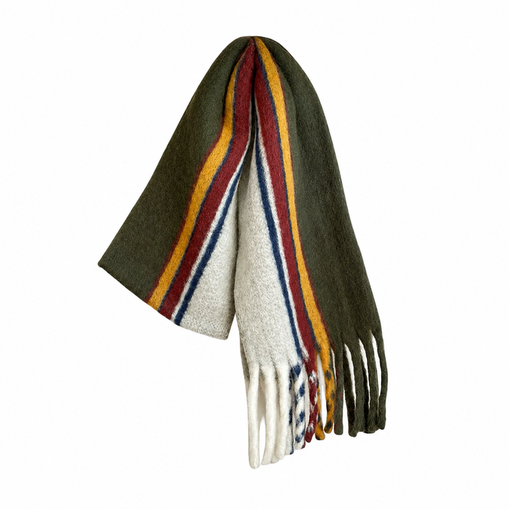 WS Cuddly Woolblend Scarf - Olive, white, yellow - Hero