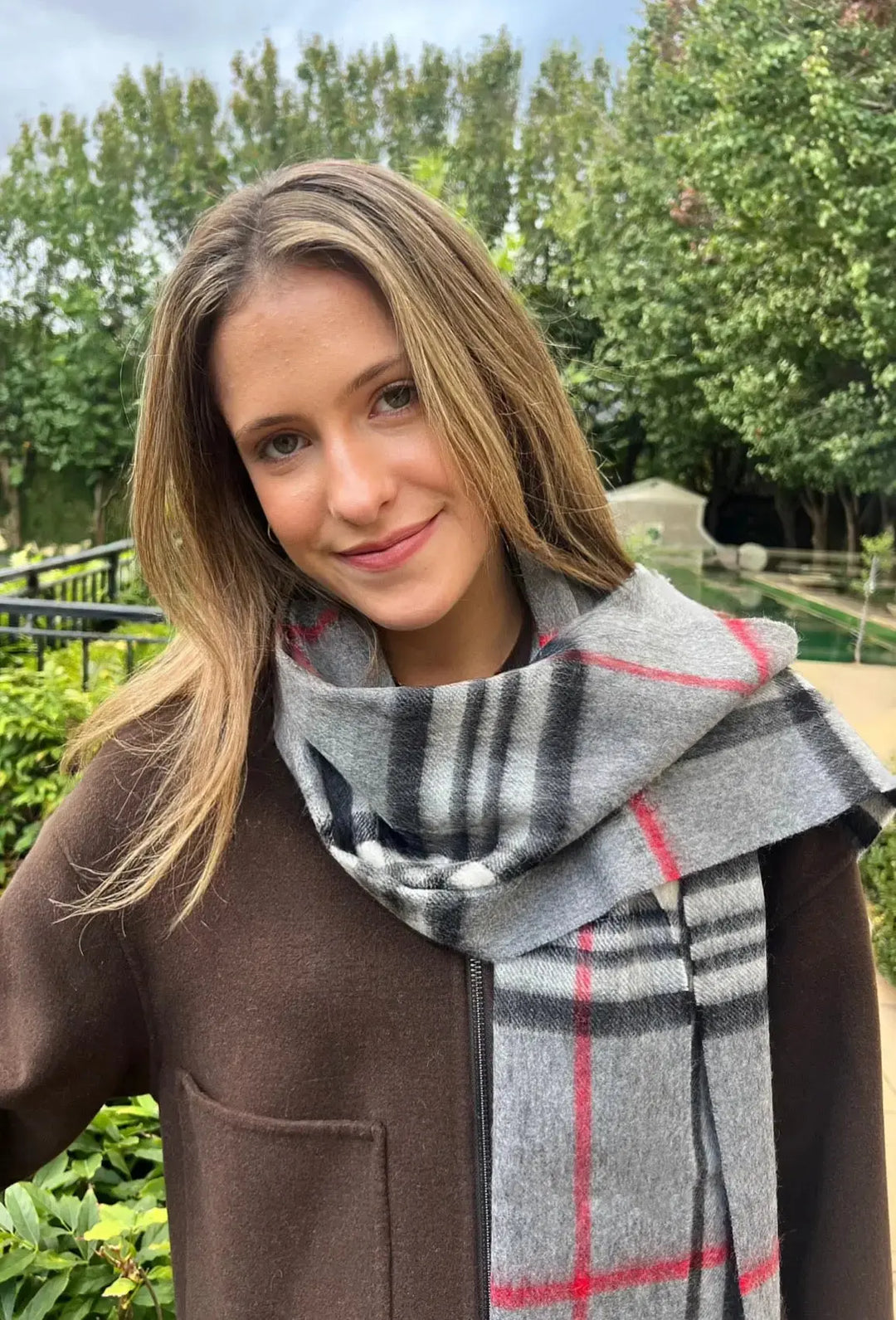 Kensington 100% Wool Check Scarf- grey Tania Hird Designs