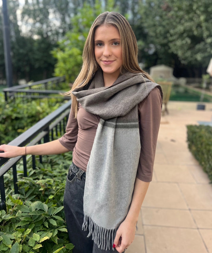Edge Wool Scarf - Chocolate/Grey - Image 2