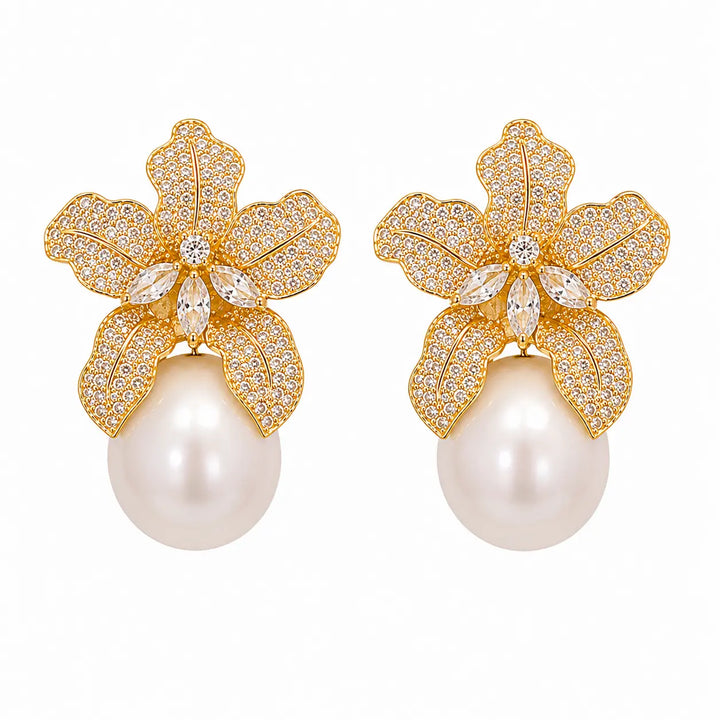 Elara Pearl Drop Earrings - Gold