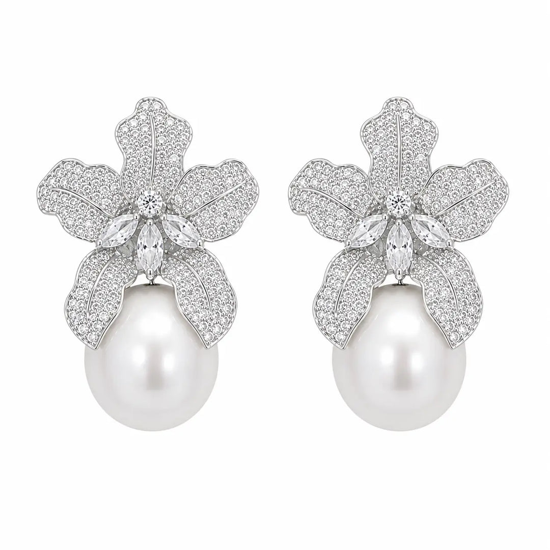 Elara Pearl Drop Earrings - Silver