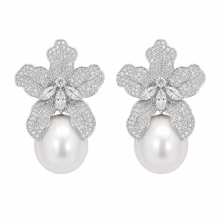 Elara Pearl Drop Earrings - Silver