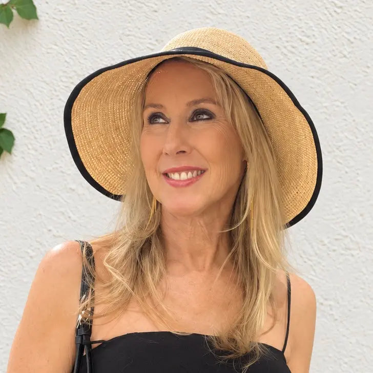 Eleanor Raffia Hat with Black Ribbon - Hero on Model