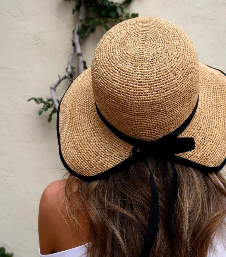 Eleanor Raffia Hat with Black Ribbon - Back