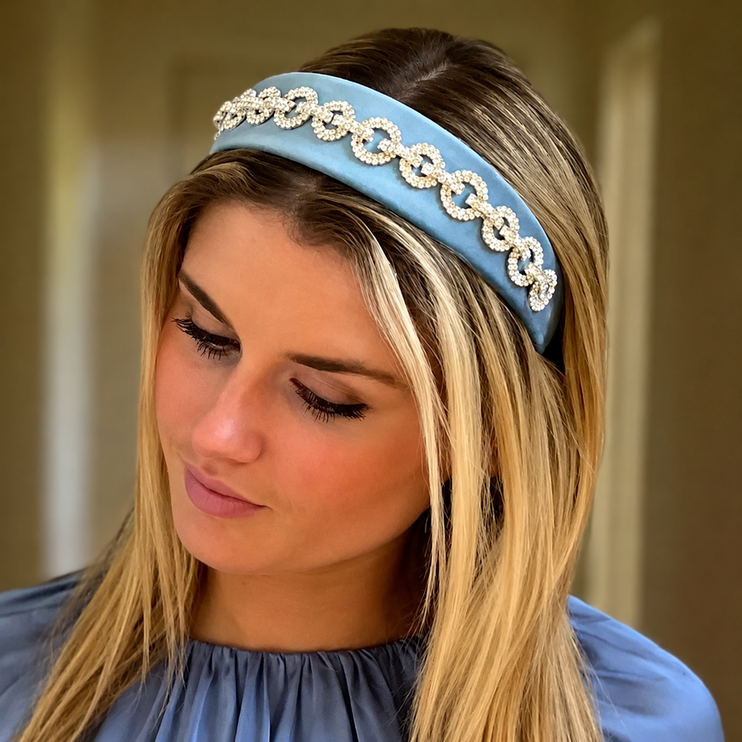 WS - Statement Headband Chanel Chain Inspired - Blue Velvet - Image 1