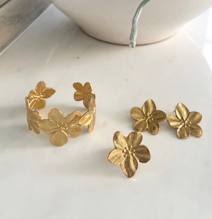 Hibiscus Gold Earrings Tania Hird Designs