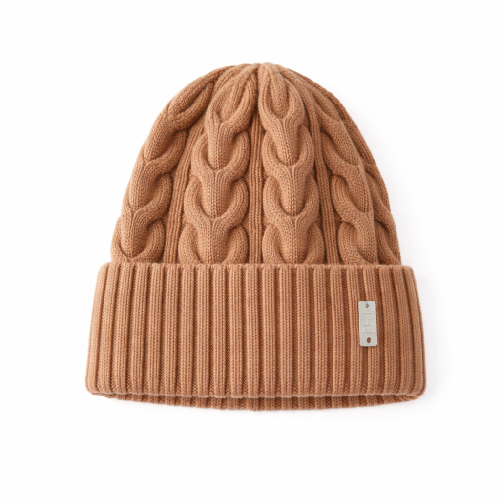 WS Cable Wool Knitted Beanie - Light Fawn - Hero