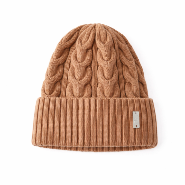 WS Cable Wool Knitted Beanie - Light Fawn - Hero