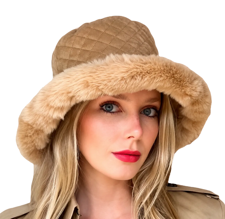WS Faux Fur Quilted Bucket Hat - Quilted Fawn - Image 1