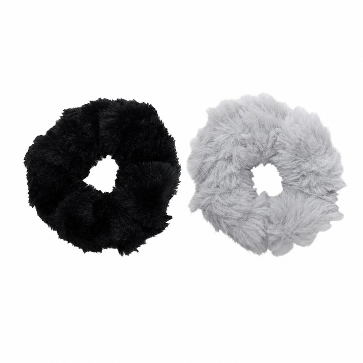 WS Faux Fur Scrunchies - Black/Grey