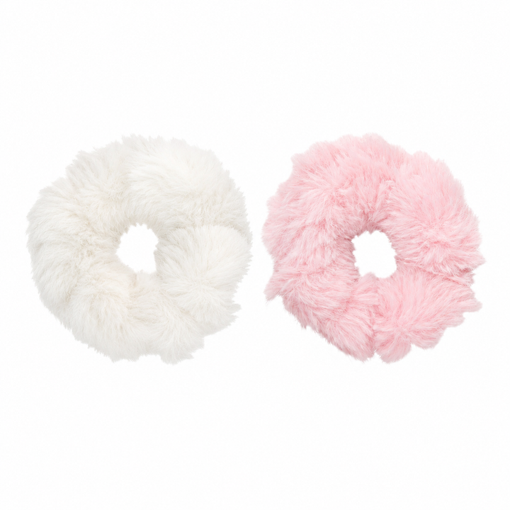 WS Faux Fur Scrunchies - Blush/White