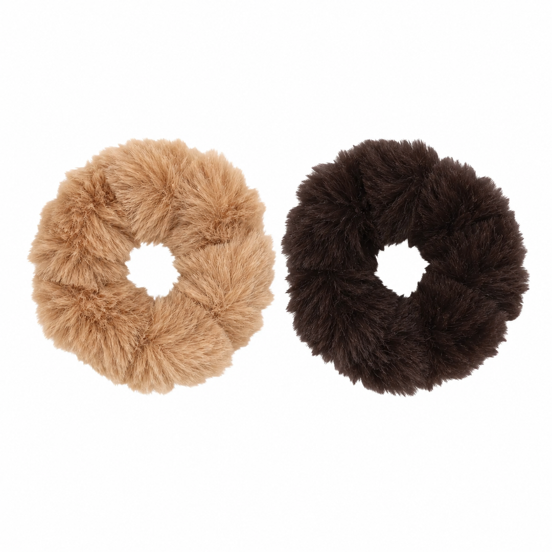 WS Faux Fur Scrunchies - Brown/Camel