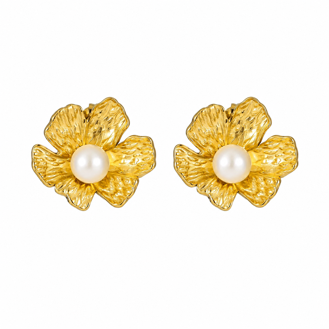 WS Flora Pearl Earrings - Gold & Pearl - Hero