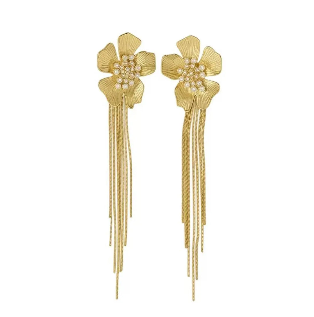 Gardenia Pearl Cascade Drop Earrings - Gold